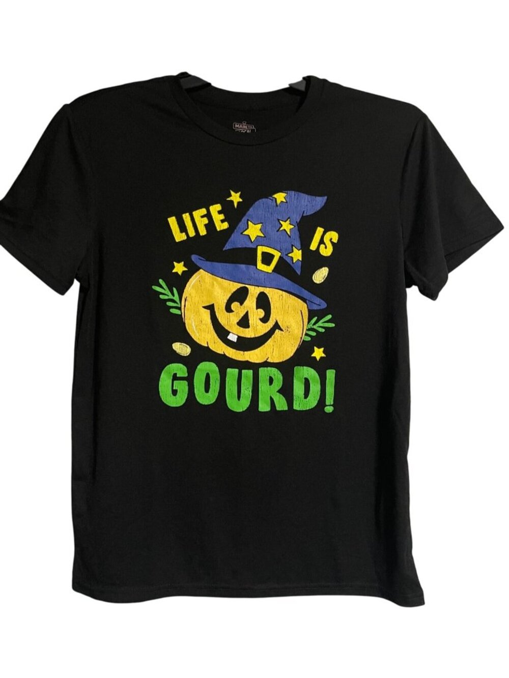 Life Is Gourd Halloween Pumpkin Graphic T-Shirt Black Womens M Main And Local